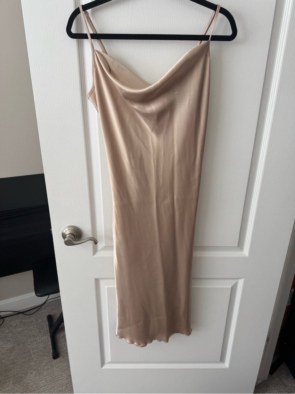 bebe Blush Satin Slip Dress with Spaghetti Straps